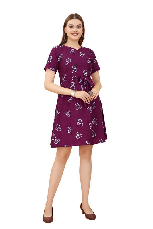 Wine & Multi Coloured Premium Crepe Printed Short Sleeves Round Neck Women Daily wear Western Dress!!