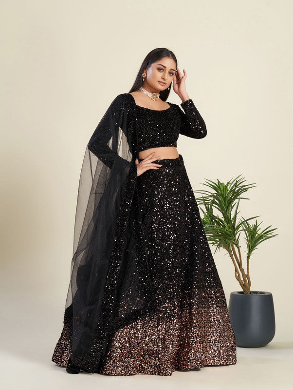 Black Coloured Premium Velvet with Heavy Sequence work Woman Designer Party wear Lehenga Choli with Net Dupatta!!
