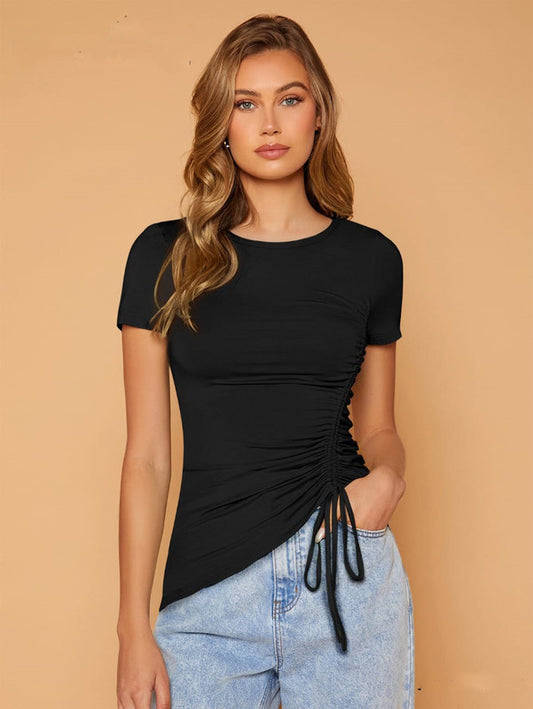 Black Coloured Round Neck Short Sleeve Trendy Crop T- shirt!!