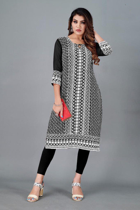 BLACK HEAVY GORGETTE WITH SIFLI WORK PARTY WEAR KURTI!!