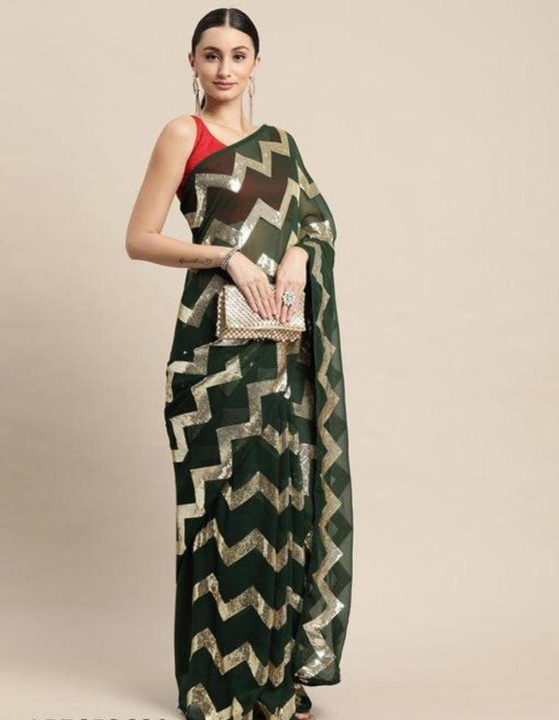 GEORGETTE SAREE WITH 8 LINES OF ZIGZAG DESIGN SEQUENCE WORK!!