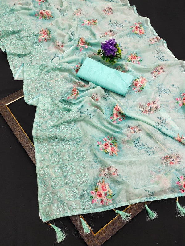 Soft Heavy Tebi Silk Saree With Complete Heavy Mirror Work!!