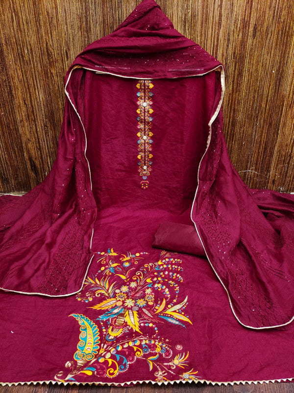 MAROON JAQUARD BANARASI PARTY WEAR DRESS MATERIAL SUIT FOR WOMEN!!