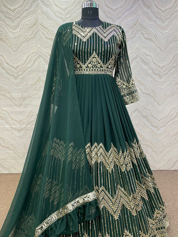GREEN FANCY HEAVY EMBROIDERY 5MM SEQUENCE WORK GOWN WITH DUPATTA!!