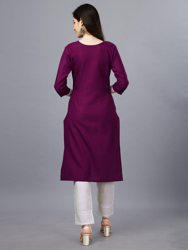 Wine Coloured Pure Cotton with Embroidery work Women Designer Daily wear Kurti!!