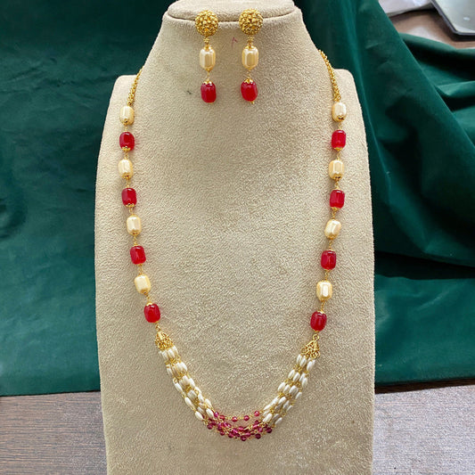 Red & Gold Kundan Gold Plating Exclusive party wear Jewellery Pearls Necklace set with Earrings!!