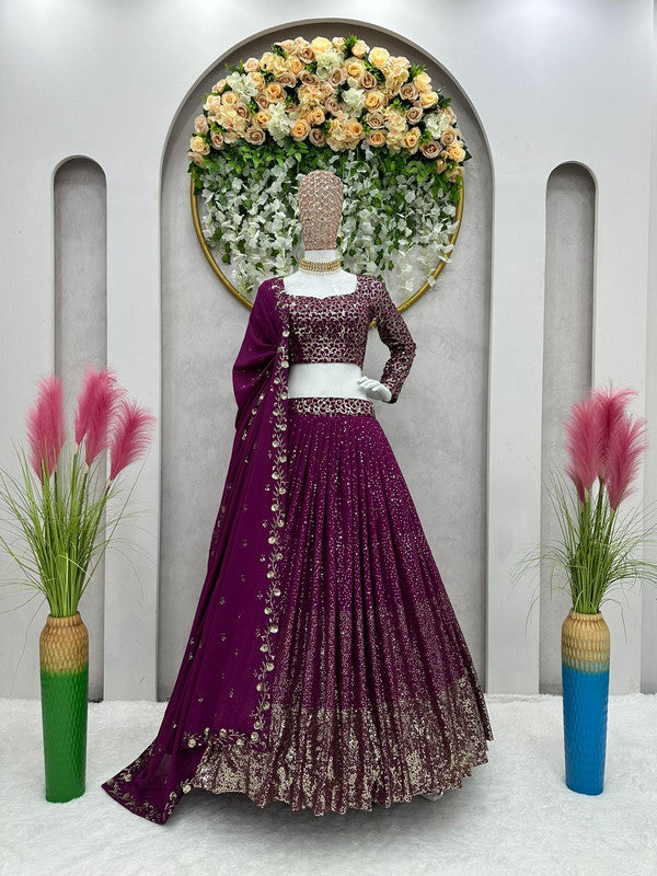 Wine Coloured Premium Heavy Faux Georgette with Sequence work Woman Designer Party wear Lehenga Choli with Dupatta!!