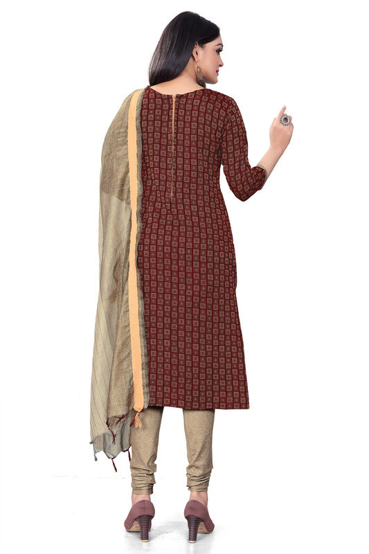 Red Coloured Banarasi Jaquard with Print Women Party/Casual wear Dress Material Suit- Top with Bottom & Dupatta!!