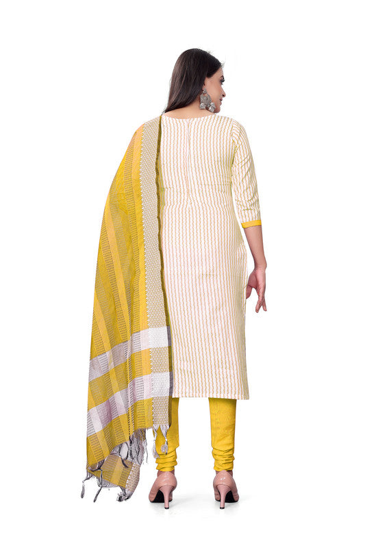 Yellow Coloured Banarasi Jaquard with Print Women Party/Casual wear Dress Material Suit- Top with Bottom & Dupatta!!