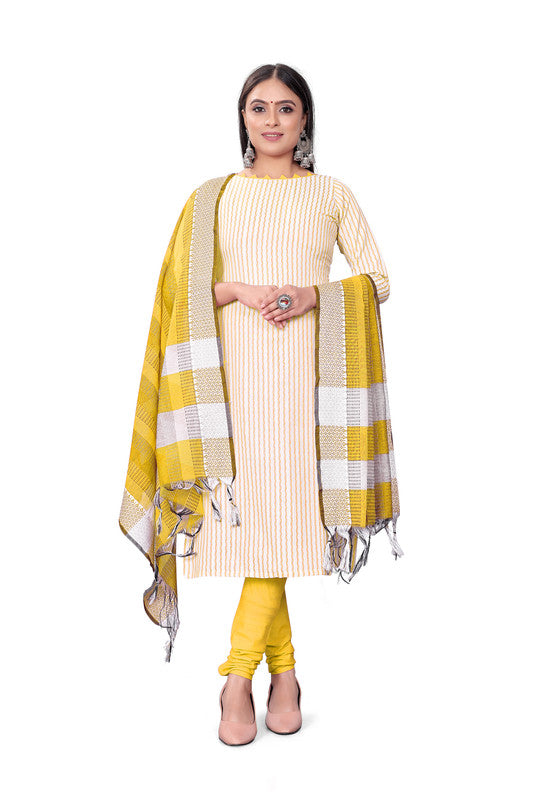 Yellow Coloured Banarasi Jaquard with Print Women Party/Casual wear Dress Material Suit- Top with Bottom & Dupatta!!