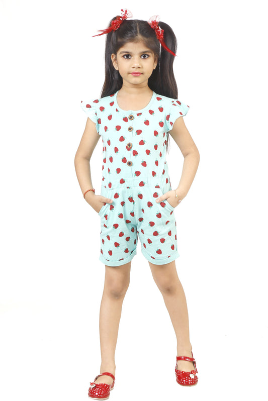 Green Coloured Cotton Girls  Daily wear Jumpsuit!!