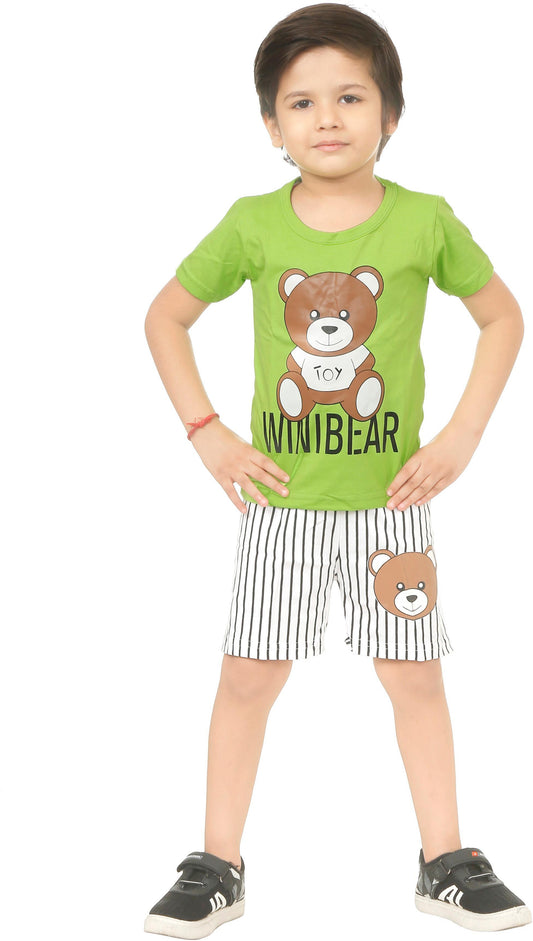 Green & White Coloured Cotton Boys & Girls ( Unisex) Daily wear T Shirt & Short!!