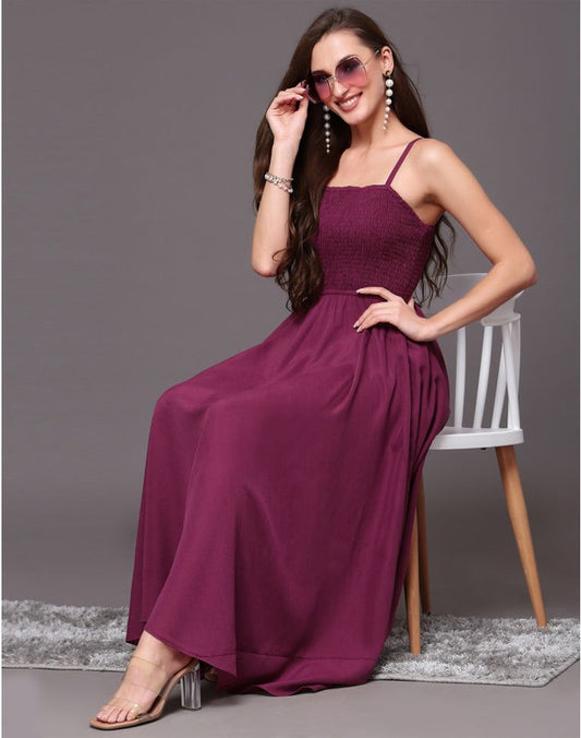 Wine Coloured Premium Poly Rayon Solid, Smoking Sleeveless Women Party wear Western Dress!!