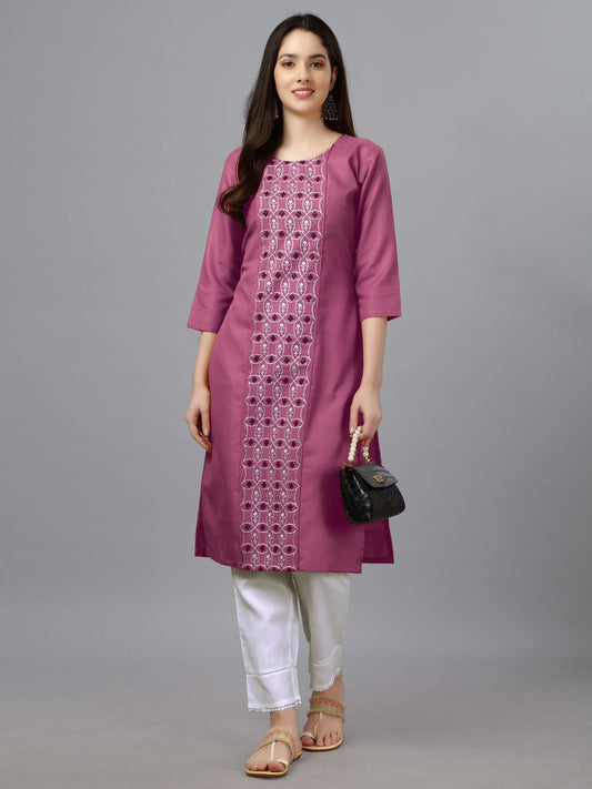 Pink Coloured Pure Cotton with Embroidery work Women Designer Daily wear Kurti!!