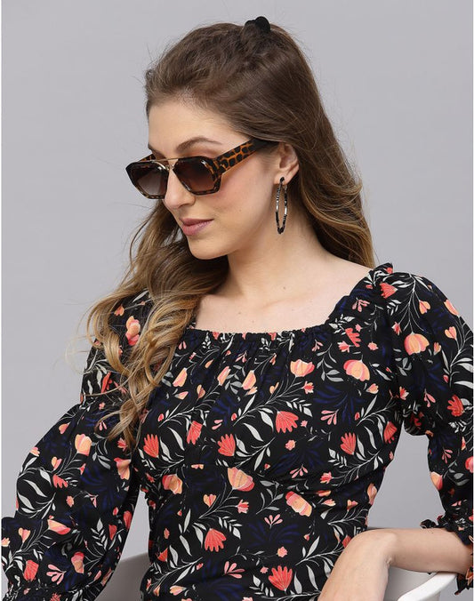 Black Coloured Crepe Digital Floral Print Full Sleeves Square Neck Women Party wear Western Top!!