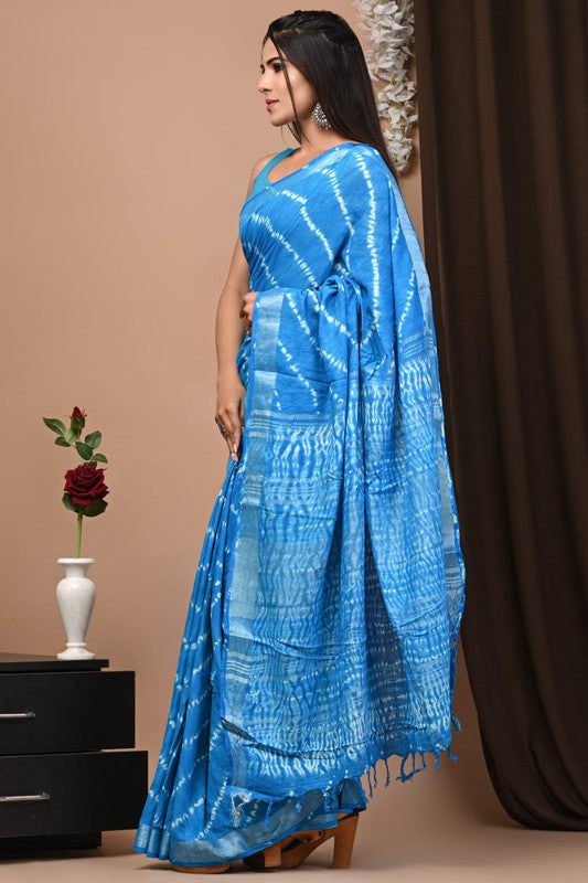 Latest Attractive Beautiful Designer Hand Block Print Linen Saree