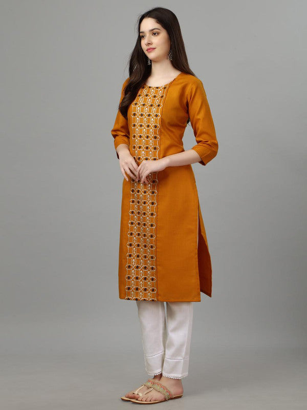 Mustard Yellow Coloured Pure Cotton with Embroidery work Women Designer Daily wear Kurti!!