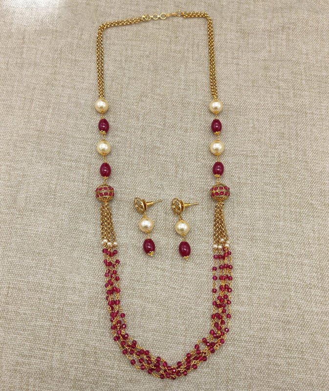 Red Exclusive Brass Gold Plating Pearls Mala set with Earrings!!