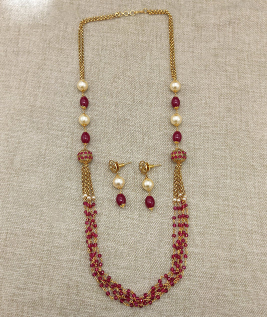 Red Exclusive Brass Gold Plating Pearls Mala set with Earrings!!