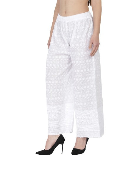 Buy online Handembroidered White Chikankari Palazzo from Skirts tapered  pants  Palazzos for Women by Ada for 2789 at 0 off  2023 Limeroadcom