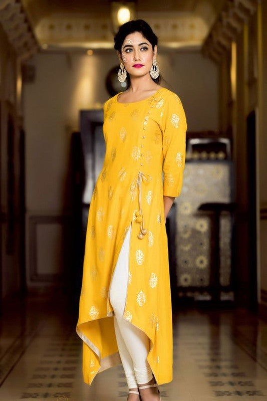 Yellow & White Coloured Pure Cotton with Beautiful Digital Print Nayracut Women Designer Daily wear Kurti!!