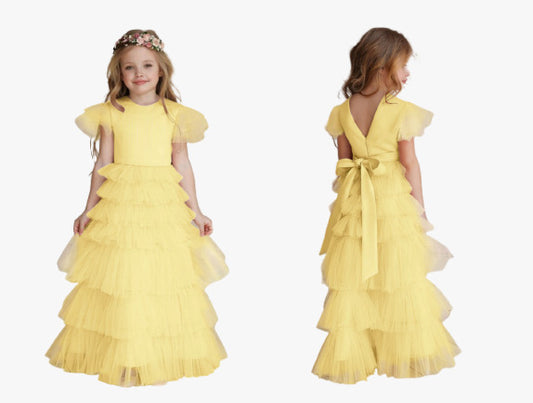 Yellow Girls South Cotton with Soft net Partywear Designer Gown!!