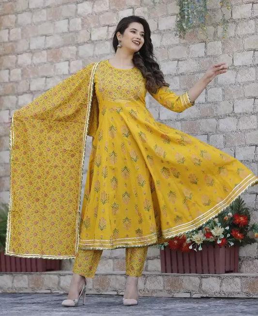 Designer Gown Kurti with Bottom and Dupatta