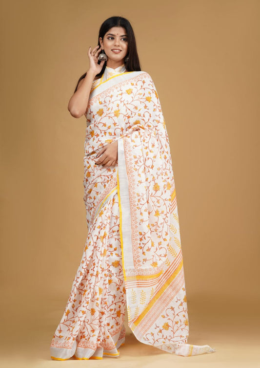 LINEN HAND BLOCK PRINT SAREE