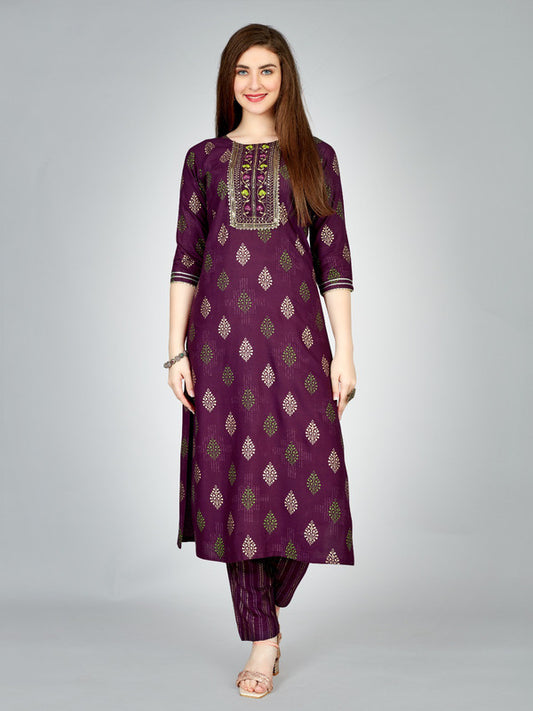 Wine & Multi Coloured Heavy Rayon with Embroidery work Women Designer Daily wear Kurti with Pant!!
