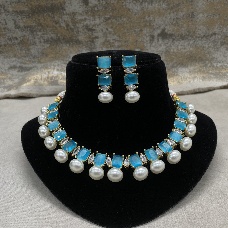 Blue & White Coloured Pure Brass Real Kundan with Pearls Women Designer Choker set with earrings!!