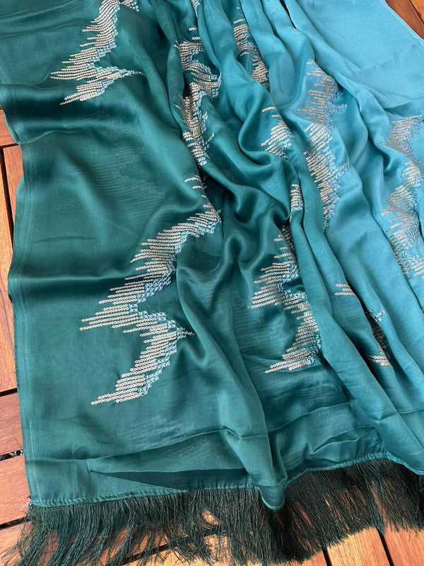 Dark Rama Blue Coloured Padding Silk with Glitter Two Tone Sequence Embroidery work Women Festival/Party wear Designer Silk Saree with Blouse!!