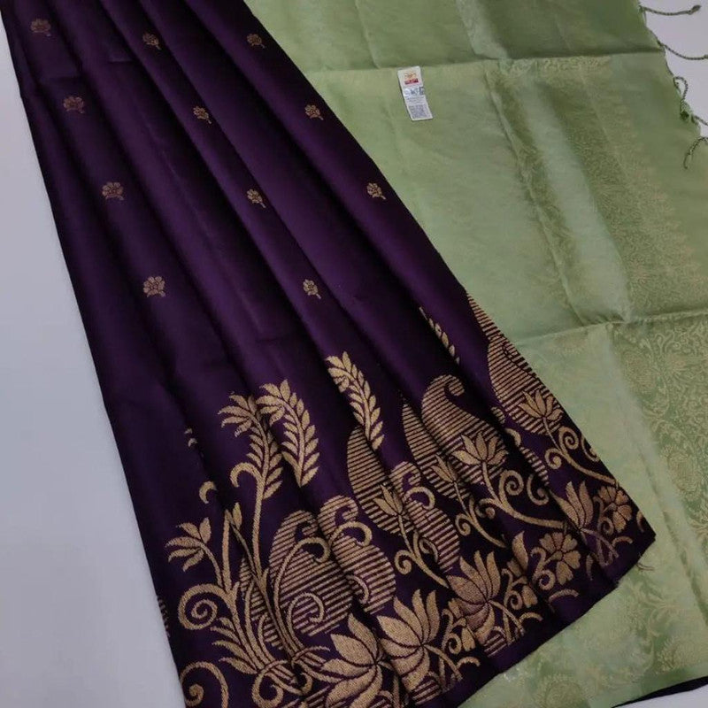 Purple & Multi Coloured Flower Motifs with Kerry designs Women Party wear Soft Lichi Kanchipuram Silk Saree with Blouse!!