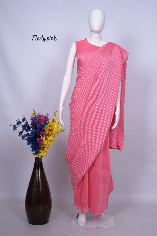 Pink Coloured Exclusive Soft Light Weight Crush Silk Saree with Blouse!!