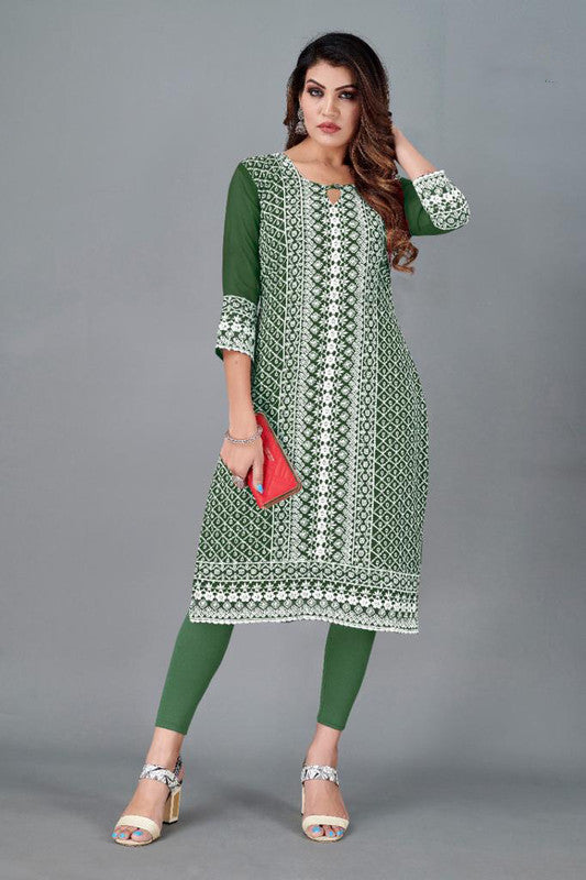 GREEN HEAVY GORGETTE WITH SIFLI WORK PARTY WEAR KURTI!!