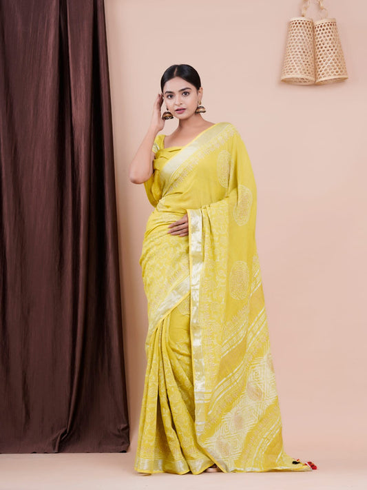 BEAUTIFUL LINEN HAND BLOCK PRINT SAREE