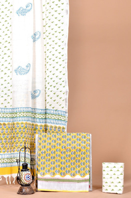Exclusive Hand Print Linen Suits With Cotton Salwar & Linen Dupatta!!
