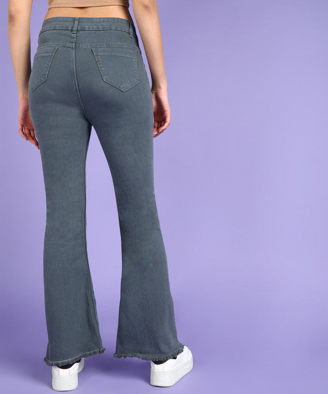 Grey Coloured Premium Denim Lycra with Bell Bottom Stretchable Full Length Women Casual/Party wear Bell Bottom Jeans!!