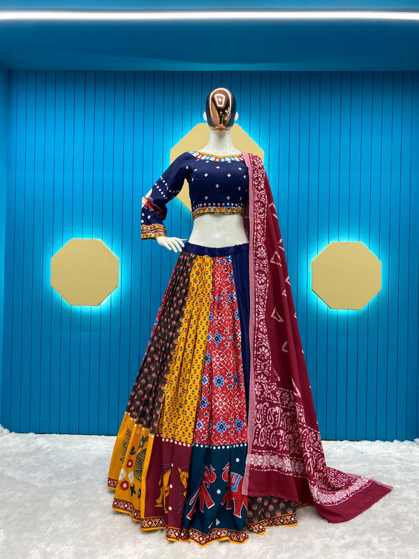 Navy Blue & Multi Coloured Premium Rayon with Kodi Lace Work Printed Woman Designer Party wear Lehenga Choli with Dupatta!!