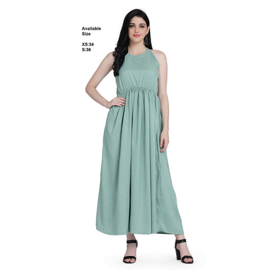 Light Green Pure Crep Western Long Dress!!