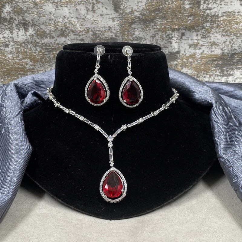 Maroon & White Coloured Premium American Diamonds Real Kundan Women Pendant Necklace set with earrings!!