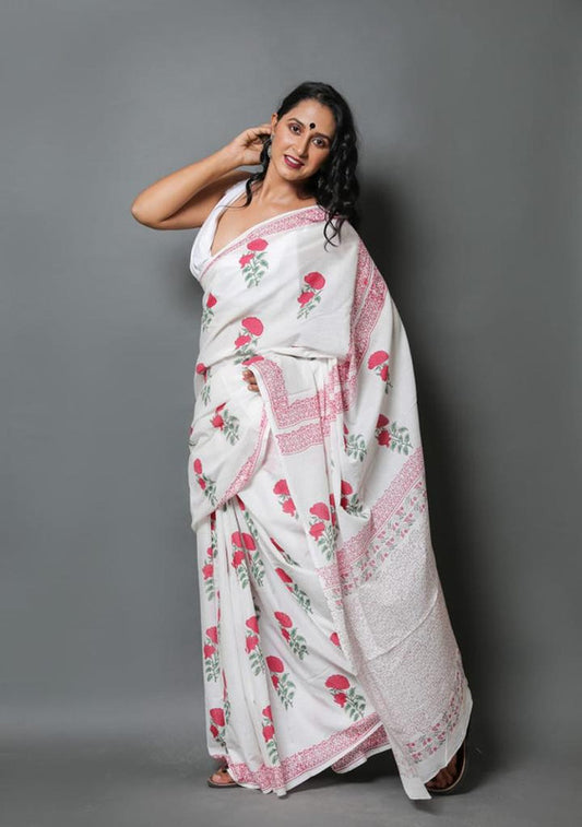 EXCLUSIVE HAND PRINTED MUL COTTON SAREE!!