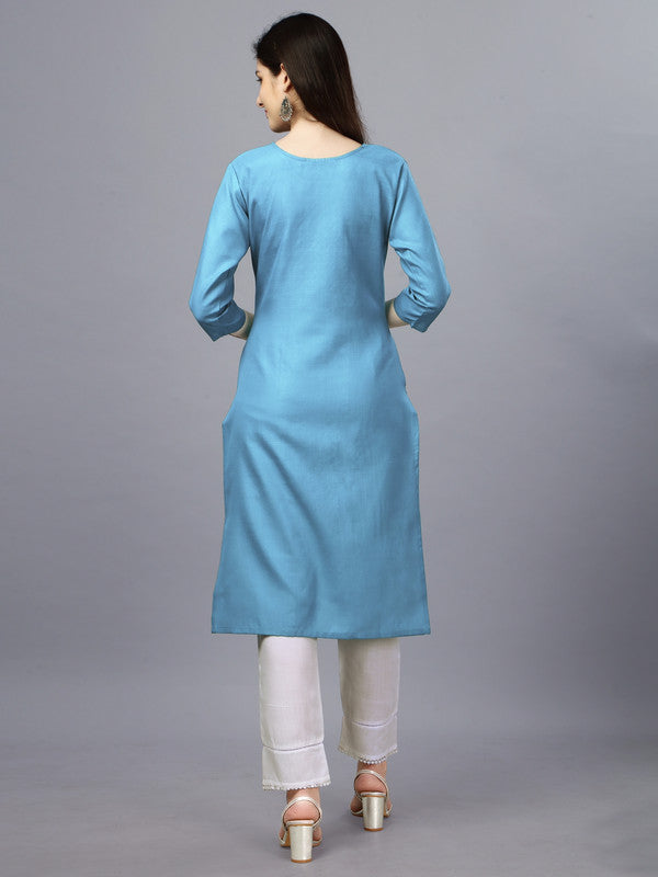 Blue Coloured Pure Cotton with Embroidery work Women Designer Daily wear Kurti!!