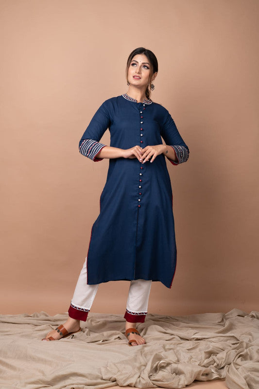 Full embroidered kurti with embroidered buttons combined with embroidered pants-Roys3694