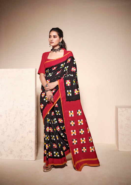 Designer Mul Mul Cotton Saree with ikkat Print