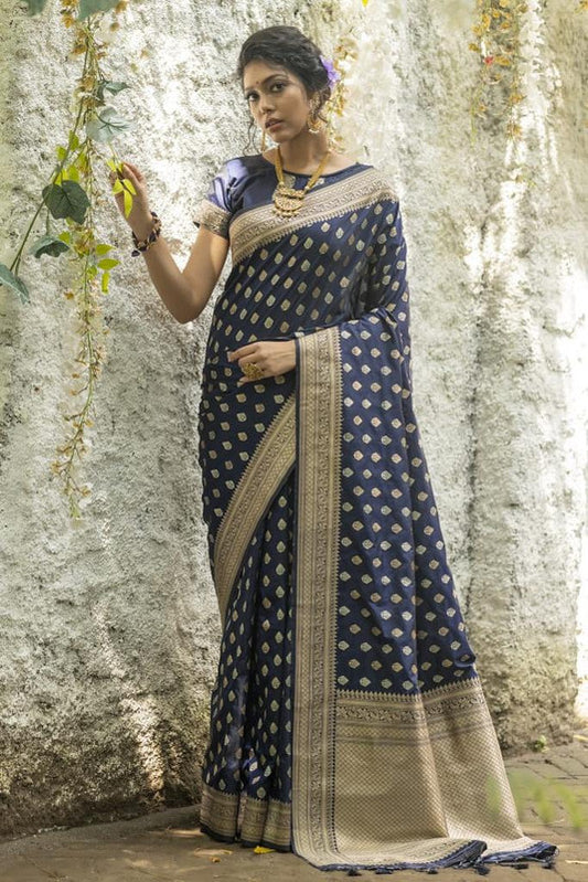 Blue Coloured Soft Banarasi Katan Silk with Pure Zari Weaves fancy tassels Women Designer Party wear Saree with Blouse!!