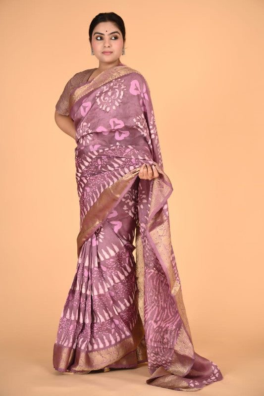 Pink & Multi Coloured Hand Block Printed Silk border Chit Pallu Women Designer Party wear Cotton Silk Saree with Zari Blouse!!