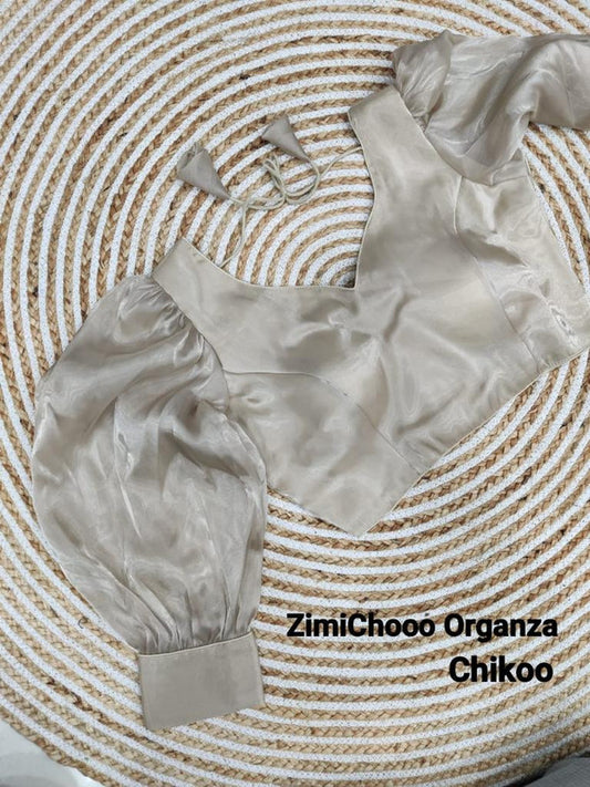 Chikoo Coloured Premium Pure Soft ZimiChooo Organza Woman Ready made Designer Croptop cum Blouse- Free Size Up to 40 Inch!!