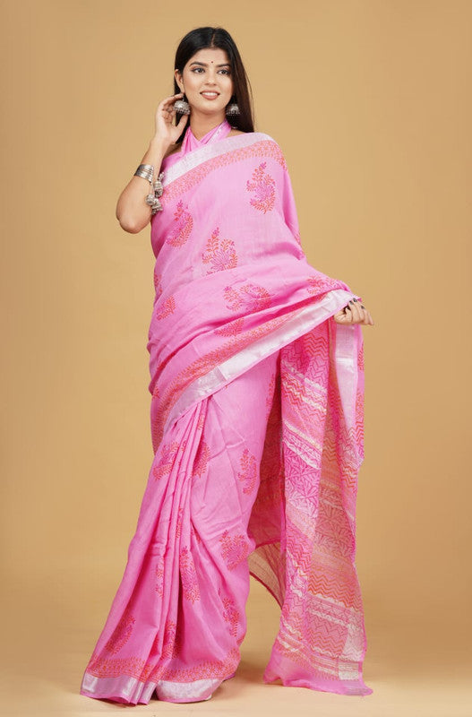 EXCLUSIVE HAND BLOCK  PRINTED LINEN SAREE!!