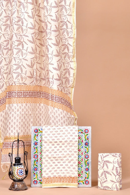 Beautiful Hand Print Chanderi Suits With Cotton Salwar & Chanderi Dupatta!!