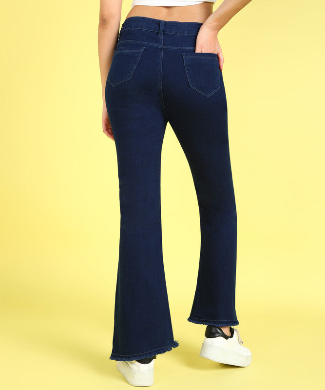 Blue Coloured Premium Denim Lycra with Bell Bottom Stretchable Full Length Women Casual/Party wear Bell Bottom Jeans!!